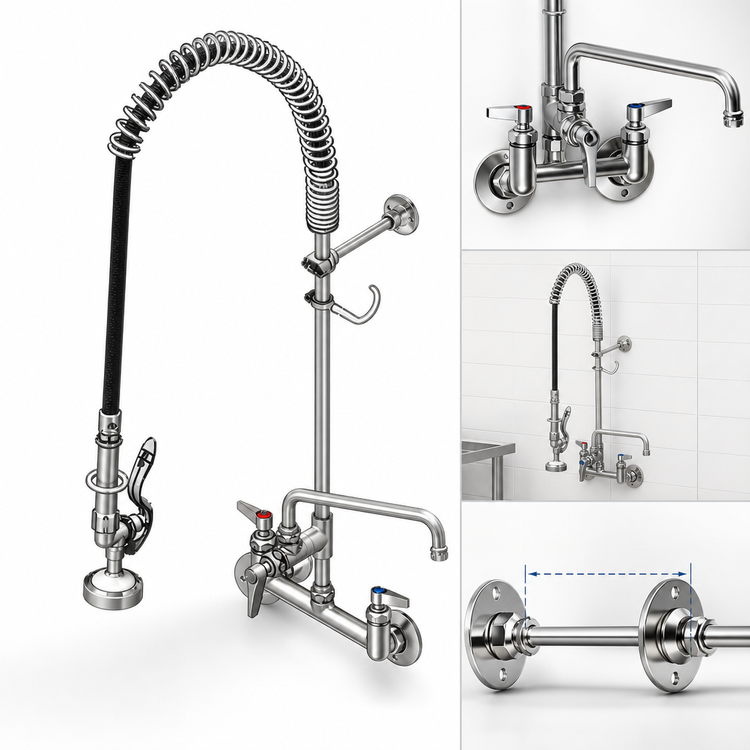 Product image #3 for EasyInstall 8" Wall Mount Pre-Rinse Unit with Add-On Faucet and 12" Swing Nozzle