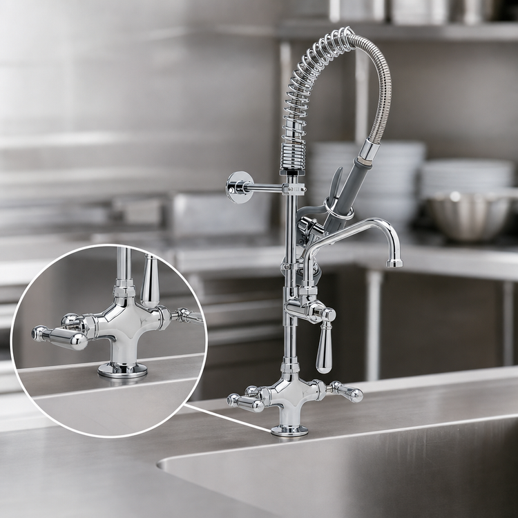Product image #3 for T&S Brass Mini Single-Hole Deck Mount Pre-Rinse Faucet with 8 Inch Swing Nozzle and Club Handles