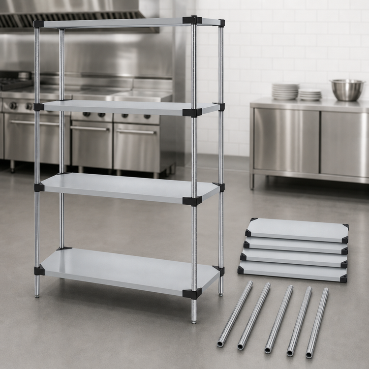 Product image #3 for Quantum 48"W x 24"D x 74"H 4-Shelf Stationary Solid Stainless Steel Shelving Starter Kit