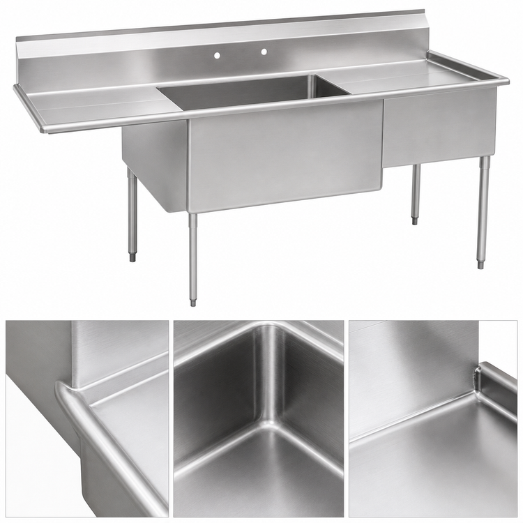 Product image #3 for Eagle Group 1-Compartment Utility Sink with Double Drainboards, 72-1/4 Inch Wide, 16-Gauge 430 Stainless Steel