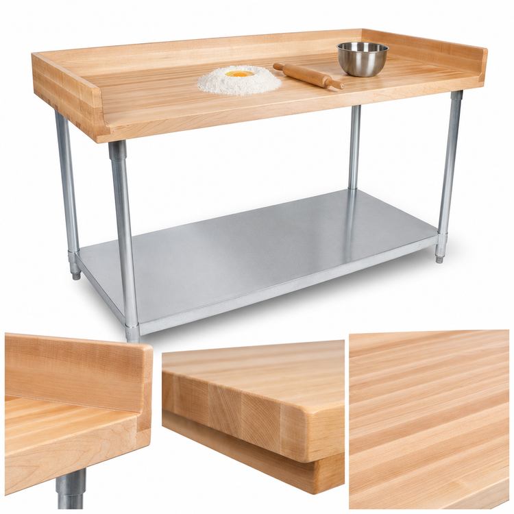 Product image #3 for John Boos DNS16 84-Inch x 36-Inch Baker's Top Wood Work Table with 1-3/4-Inch Maple Top, 4-Inch Riser, and Galvanized Undershelf