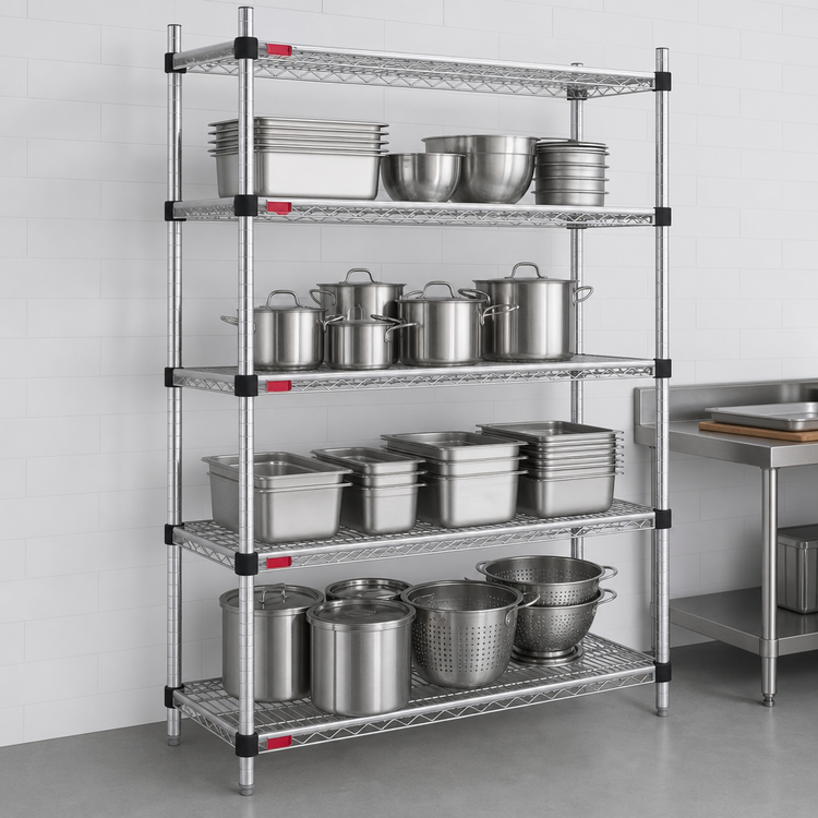 Product image #3 for Quad-Adjust 4-Tier Stationary Wire Shelving Starter Unit, 60"W x 18"D x 74"H, Stainless Steel Finish