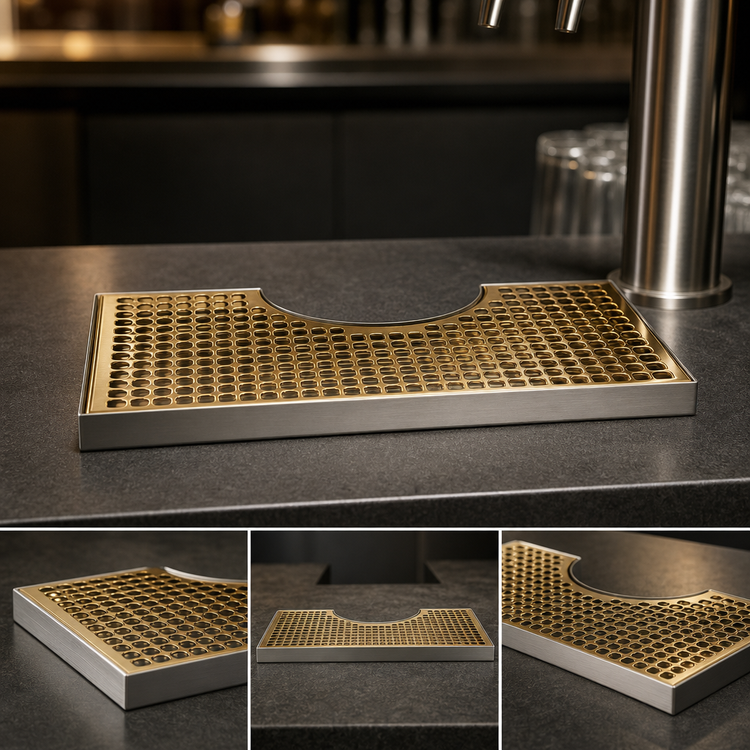 Product image #3 for Micro Matic Surface-Mount Draft Tower Drip Tray Trough, Stainless Steel with PVD Brass Screen, 12 x 7 Inches
