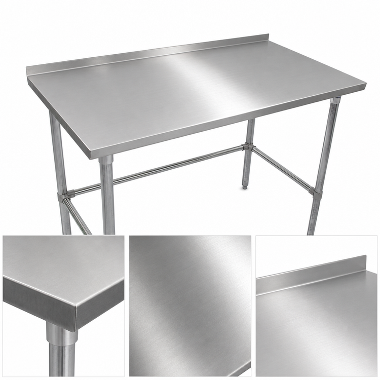 Product image #3 for John Boos Stallion 72" x 30" Stainless Steel Top Work Table with 1-1/2" Rear Backsplash and Galvanized Base
