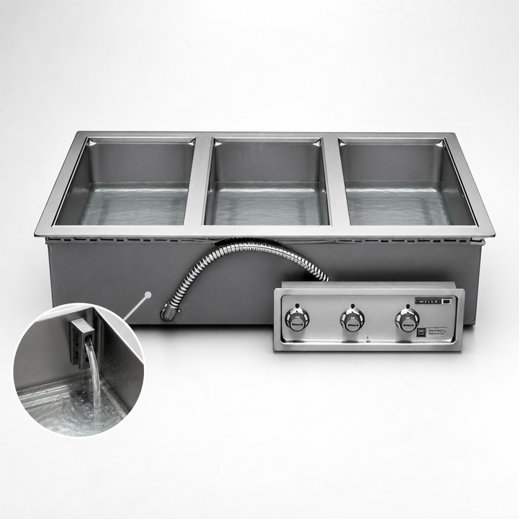 Product image #3 for Wells MOD-300TDAF Three-Well Top-Mount Drop-In Electric Hot Well with Auto-Fill and Thermostatic Controls