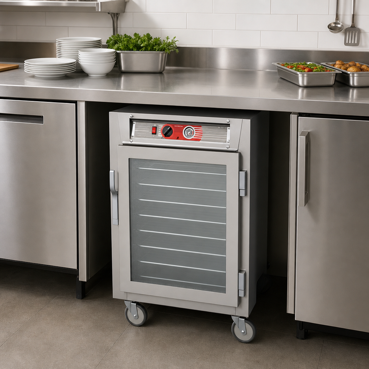 Product image #3 for Metro C5 6 Series Mobile Undercounter Heated Holding Cabinet with Clear Double-Pane Glass Door, 10 Full-Size Pan Capacity, 120V