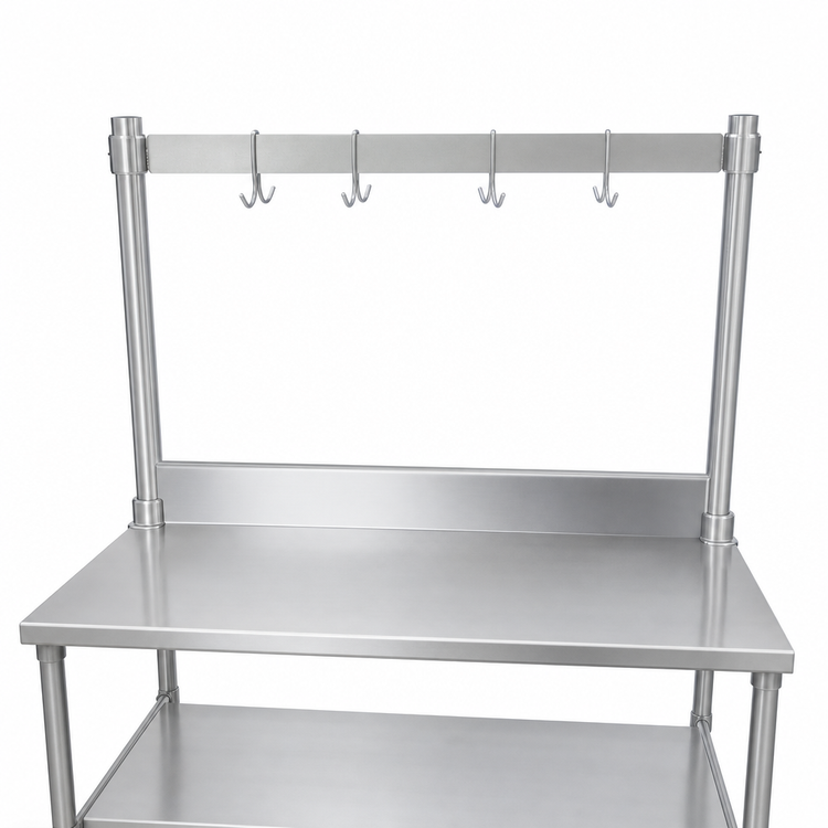 Product image #3 for BK Resources 60-Inch Table-Mounted Pot Rack Add-On Bar with Stainless Steel Double Hooks