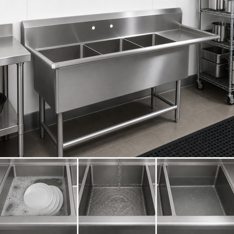 Product image #3 for John Boos Pro-Bowl 3-Compartment Sink with Right-Hand Drainboard, 20-inch x 20-inch x 12-inch Bowls