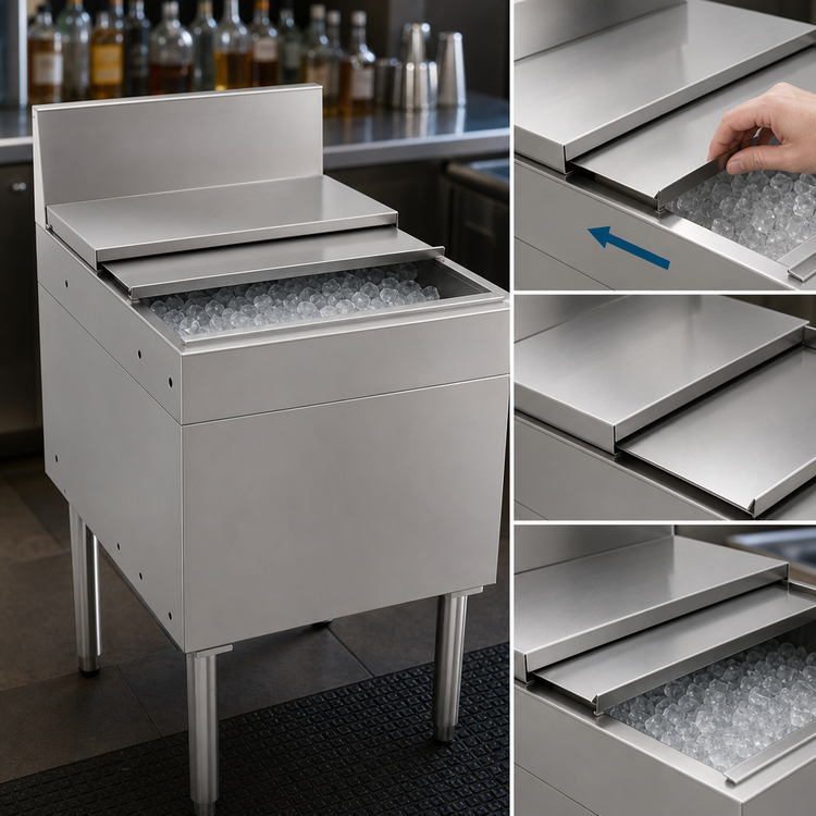 Product image #3 for Glastender IBB-18 Underbar Stainless Steel Ice Bin with Sliding Cover, 64 lb. Capacity