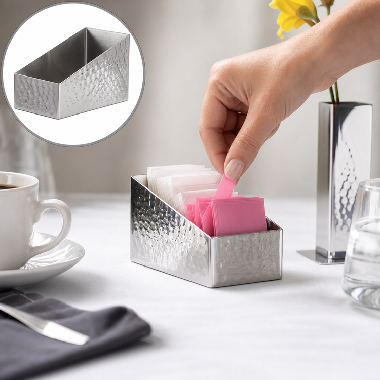 Product image #3 for Angled Hammered Stainless Steel Sugar Packet/Cube Holder, 2 Inch Square