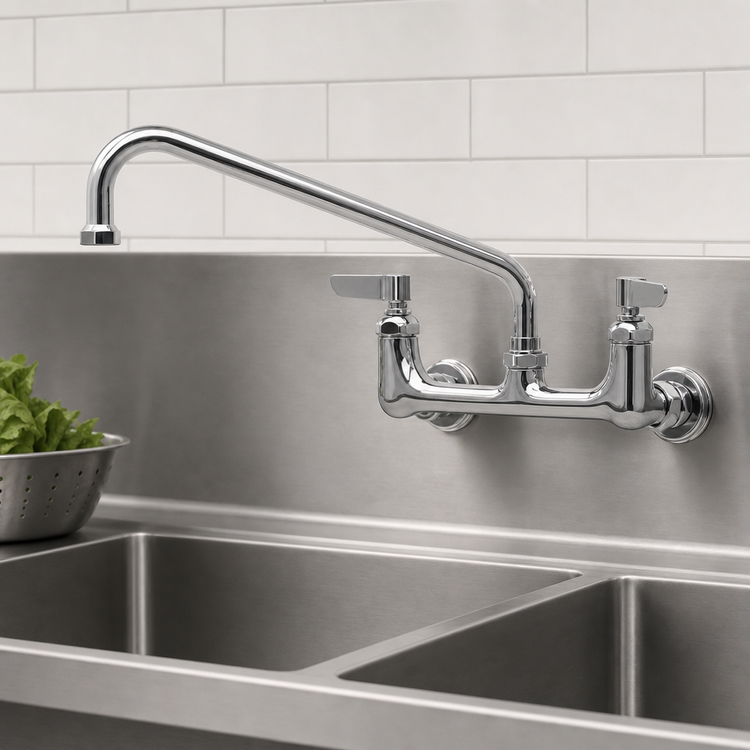 Product image #3 for T&S Brass Low-Lead Wall-Mount Sink Mixing Faucet with 12-Inch Swing Nozzle, 8-Inch Centers