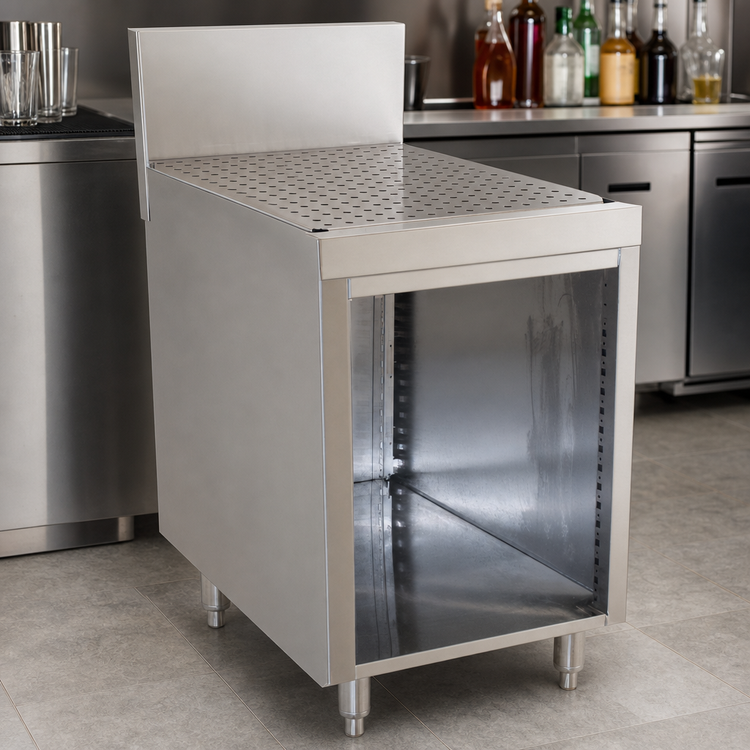 Product image #3 for Advance Tabco Prestige Supreme 30-Inch Stainless Steel Underbar Drainboard Cabinet, Open Front, 7-Inch Backsplash