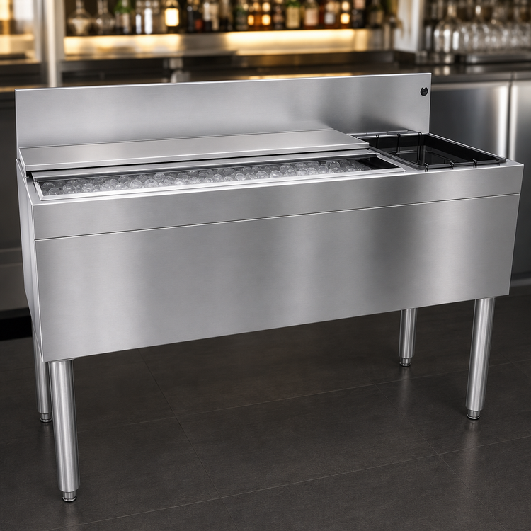 Product image #3 for Glastender 48-Inch Underbar Combo Ice Bin/Cocktail Unit with Right-Side Bottle Well and 10-Circuit Cold Plate