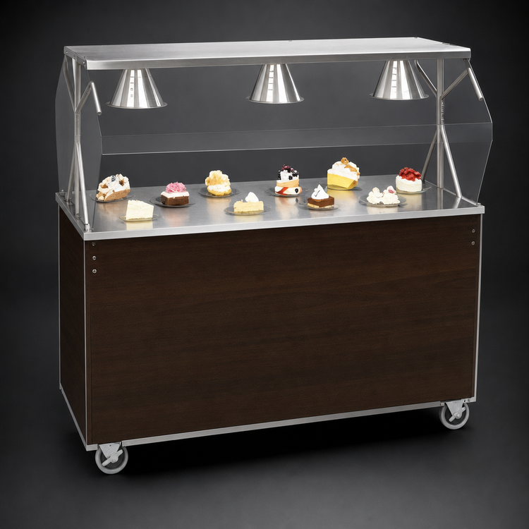 Product image #3 for Vollrath 2-Series Affordable Portable™ 46-Inch Solid Base Utility Station with Illuminated Breath Guard, Walnut Woodgrain