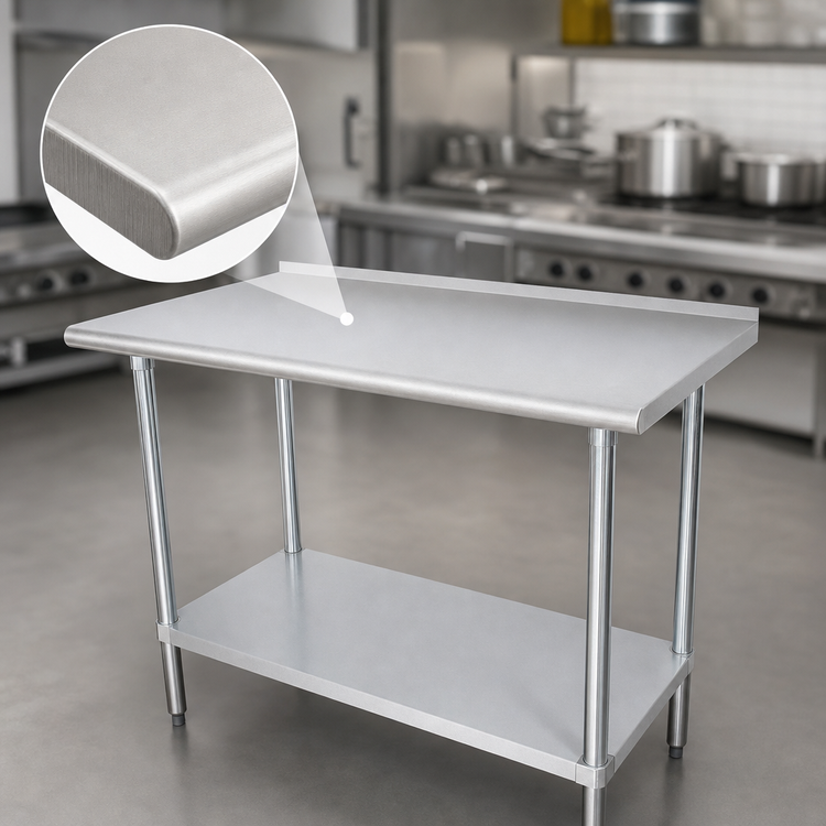 Product image #3 for Advance Tabco 30 x 24 Inch 16 Gauge 430 Stainless Steel Work Table with 1-1/2 Inch Rear Up-Turn and Adjustable Undershelf