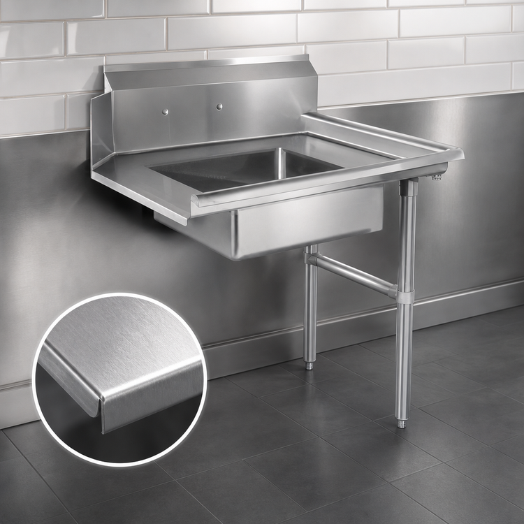 Product image #3 for Steel Works Stainless 26-Inch x 30-Inch Right-to-Left Soiled Dish Table with 20-Inch x 20-Inch x 5-Inch Pre-Rinse Bowl