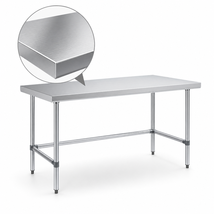 Product image #3 for Sapphire 60-Inch x 36-Inch 18-Gauge 430 Stainless Steel Flat Top Work Table with Open Galvanized Base
