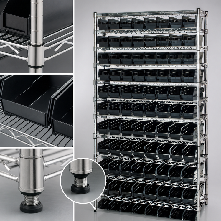 Product image #3 for Quantum Conductive Bin Wire Shelving System with 12 Shelves and 88 Bins