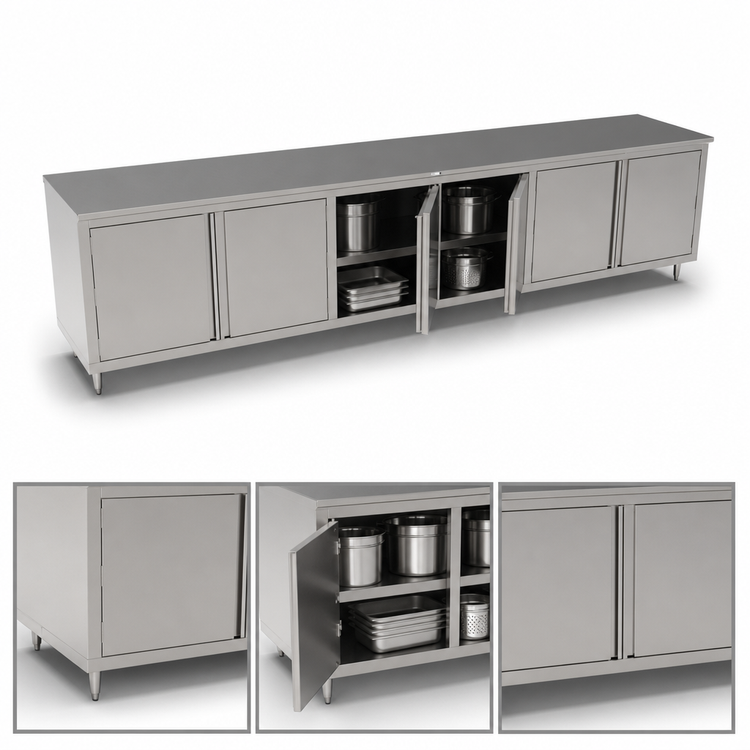 Product image #3 for John Boos 144-Inch x 36-Inch Enclosed Work Table with Cabinet Base and 3 Hinged Door Sets