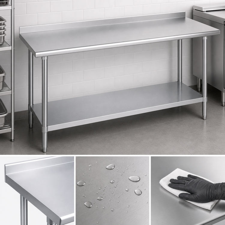 Product image #3 for Duke 84-Inch x 24-Inch Stainless Steel Work Table with 1-1/8-Inch Straight Riser and Galvanized Undershelf