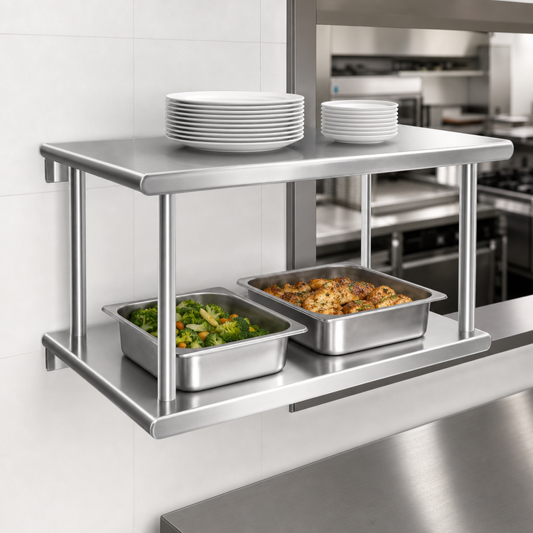 Product image #3 for Wall-Mounted Double-Tier Pass-Thru Shelf, 84 x 18 Inches, Stainless Steel