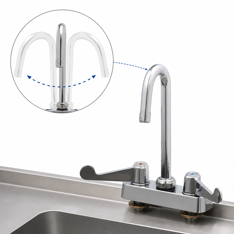 Product image #3 for equip 4-Inch Deck Mount Workboard Mixing Faucet with 3-Inch Swivel Gooseneck, Ceramic Cartridges, and Wrist Action Handles