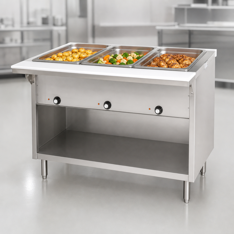 Product image #3 for Spec-Master 48-Inch Liquid Propane Floor Model Hot Food Table with 3 Dry Wells, Cutting Board, and Enclosed Base