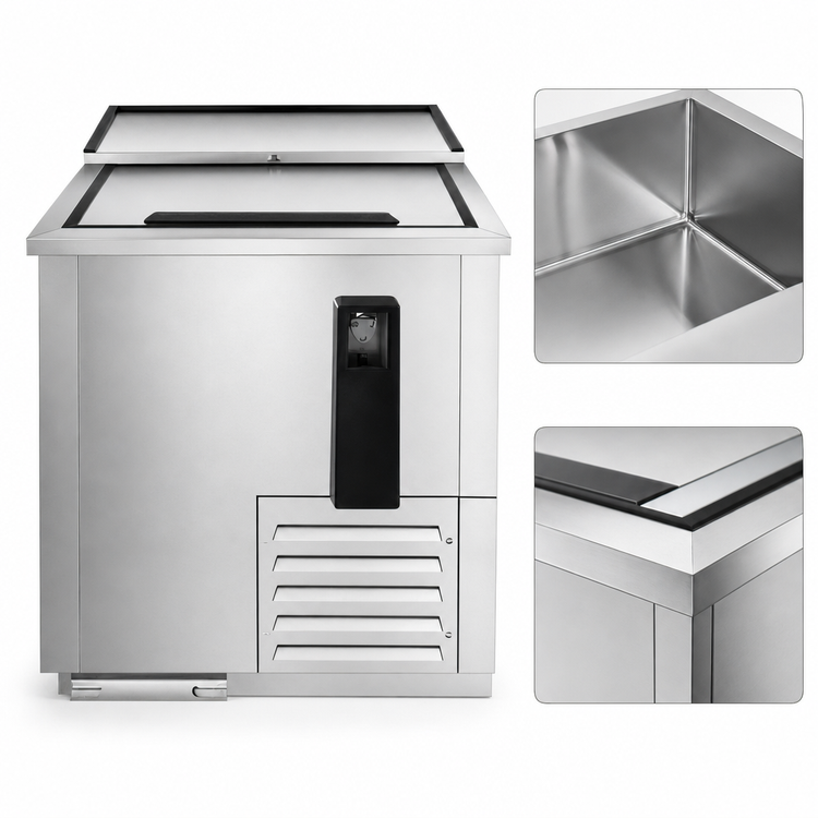 Product image #3 for Atosa MBC24GR 24-3/8-Inch Horizontal Bottle Cooler with Locking Sliding Lid, 4 Cu. Ft., Stainless Steel, Self-Contained Side-Mount Refrigeration