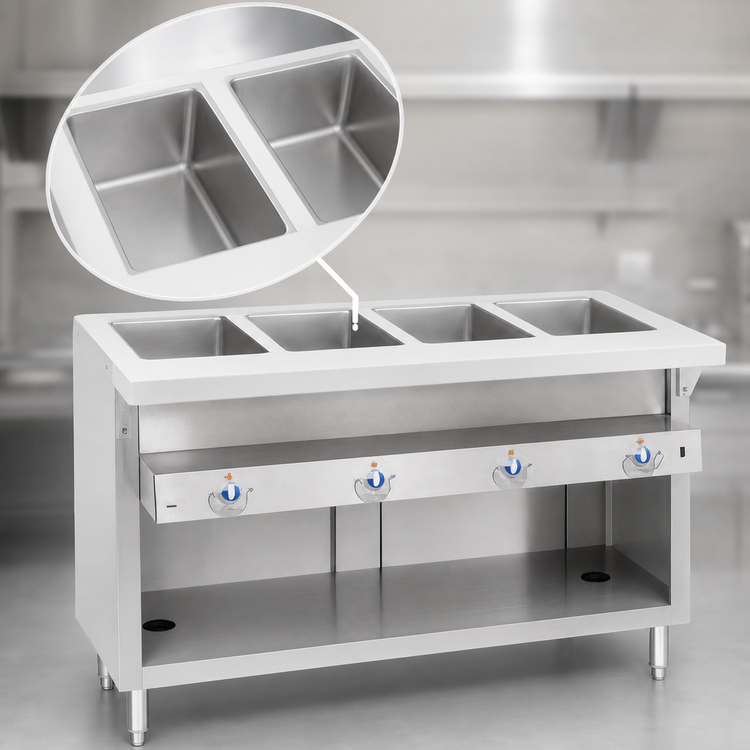 Product image #3 for Thurmaduke E-2-DLSS Electric 2-Well Sealed Steamtable Unit with Cutting Board and Dish Shelf