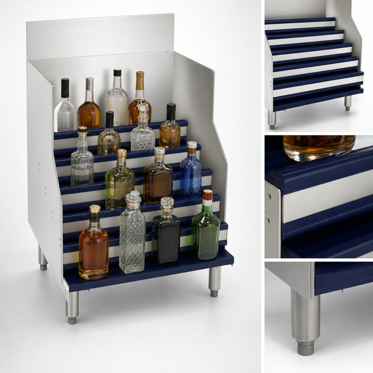Product image #3 for Advance Tabco Prestige Supreme 5-Step Freestanding Liquor Bottle Display Unit, 18 x 25 x 35-15/16 Inches, Stainless Steel