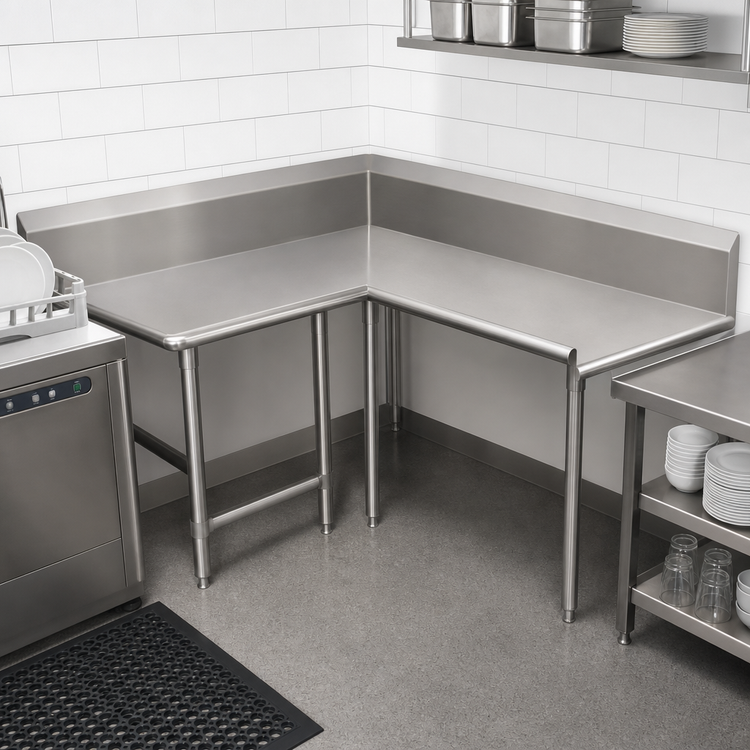 Product image #3 for John Boos Pro-Bowl L-Shaped Corner Clean Dishtable, 60" Machine-to-Corner x 60" Corner-to-End, Right-to-Left Operation, 14-Gauge Stainless Steel