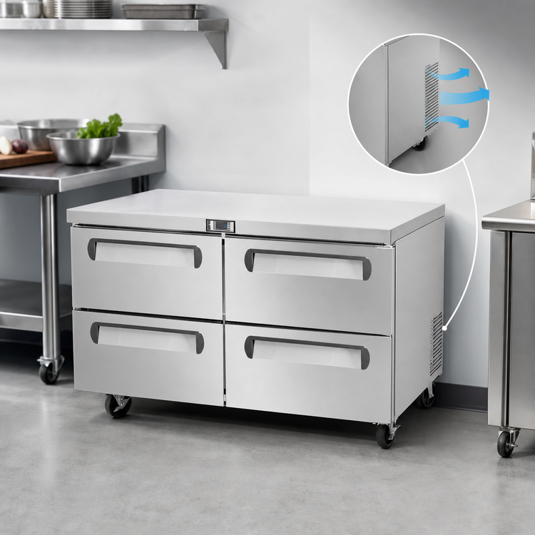 Product image #3 for Migali Competitor Series 60-Inch Undercounter Work Top Refrigerator with 4 Drawers