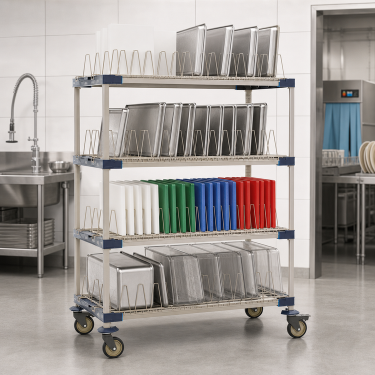 Product image #3 for MetroMax 4 48-Inch Mobile 4-Tier Drying Rack Unit for Trays, Cutting Boards, Sheet Pans and Steam Pans