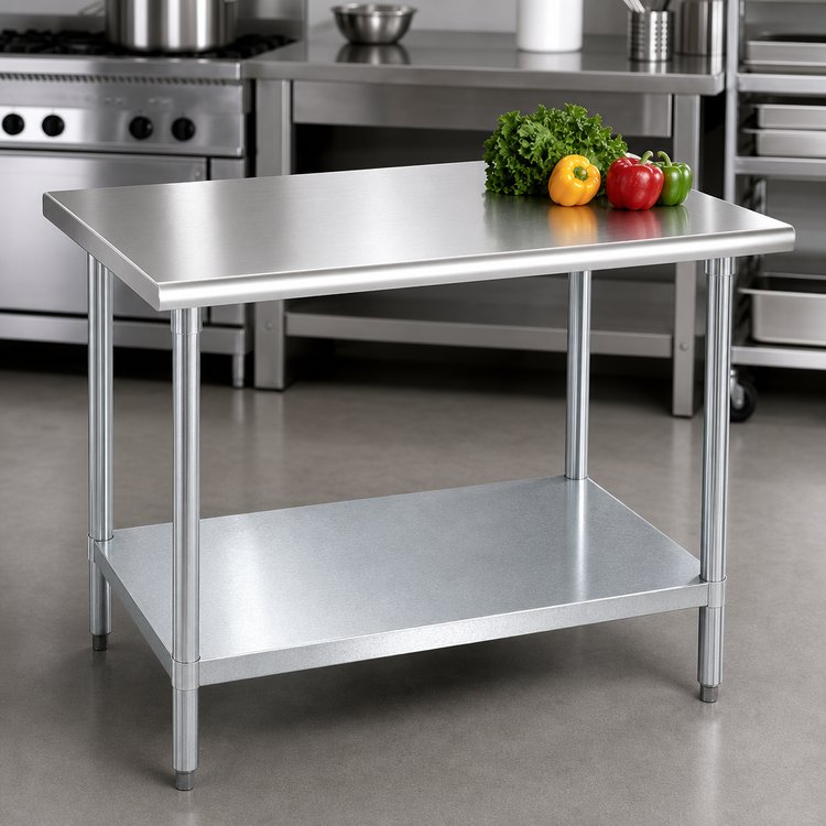 Product image #3 for 30" W x 24" D Flat Top Stainless Steel Work Table with Adjustable Galvanized Undershelf