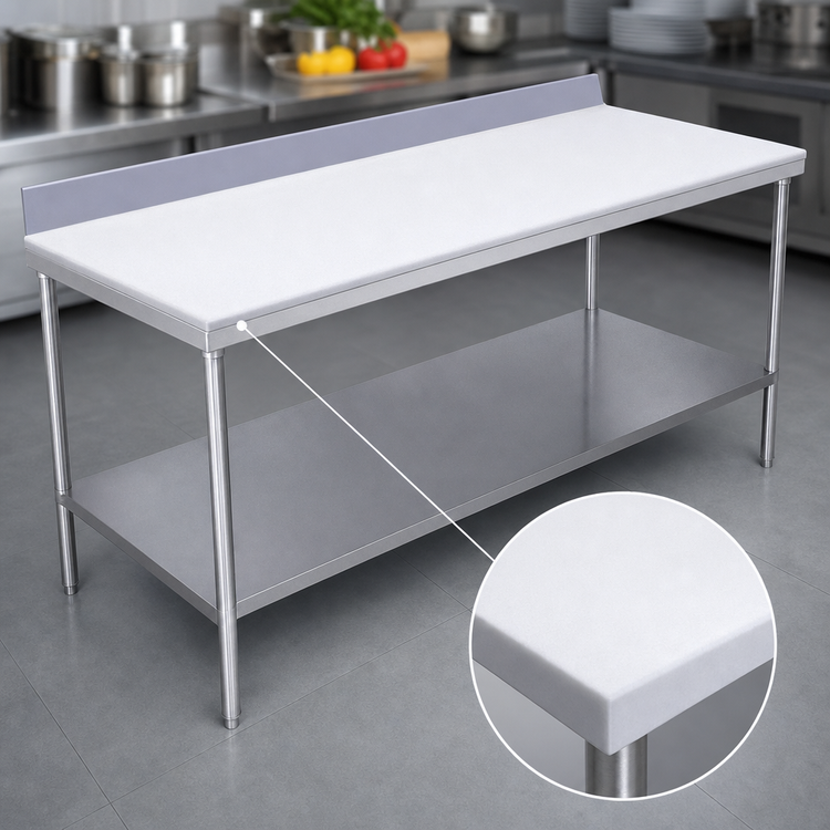 Product image #3 for Poly-Vance Poly Top Work Table with 6-Inch Backsplash and Adjustable Undershelf, 120 x 30 Inches