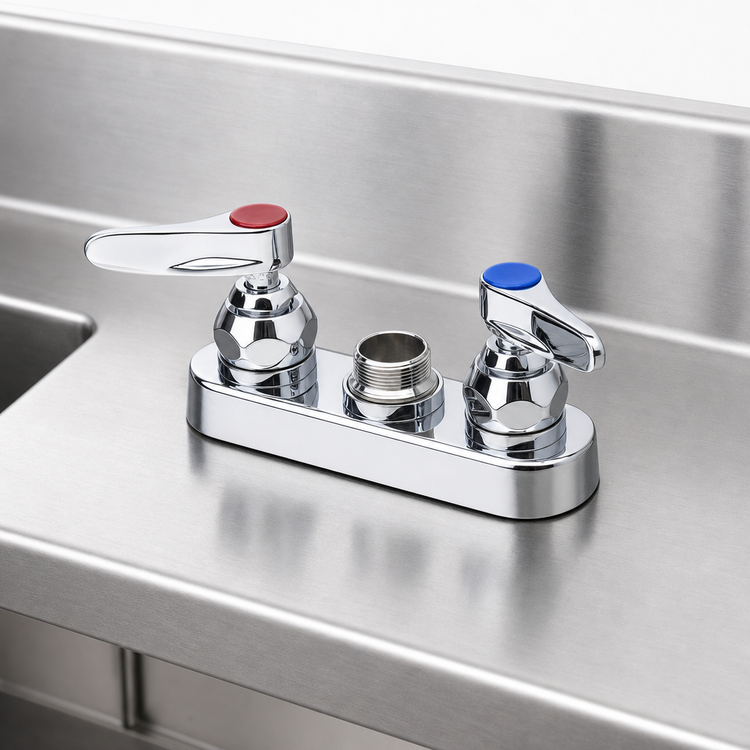 Product image #3 for T&S Brass B-1110-CR-LN Deck-Mount Workboard Faucet Base Without Spout, 4-Inch Centers, Lever Handles, Cerama Cartridges, Polished Chrome