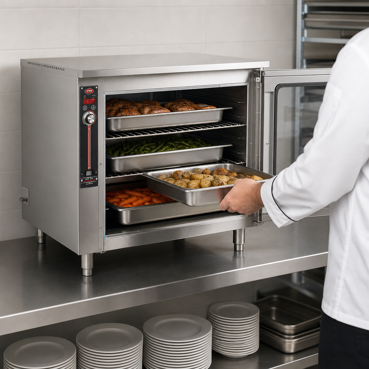 Product image #3 for FWE Handy Line Countertop Side-Loading Heated Holding Cabinet, 4 Full-Size Pan Capacity, Lexan Door