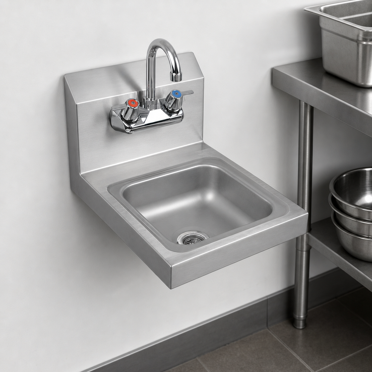 Product image #3 for John Boos Pro-Bowl Wall-Mount Stainless Steel Hand Sink with 9 x 9 x 5-Inch Bowl and Splash Mount Faucet