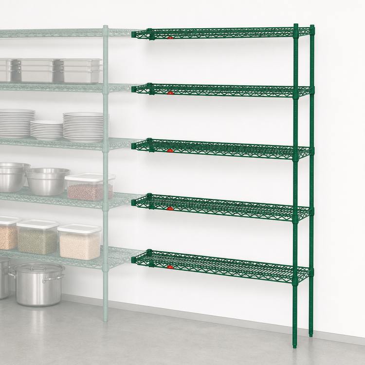 Product image #4 for Metro Super Erecta Add-On Wire Shelving Unit, 42W x 18D x 74H, 5 Shelves, Metroseal 3 Green Epoxy-Coated