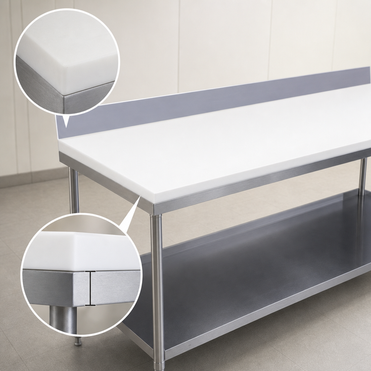 Product image #3 for Advance Tabco Poly-Vance Poly Top Work Table with 6-Inch Backsplash and Adjustable Undershelf, 84 x 30 Inches