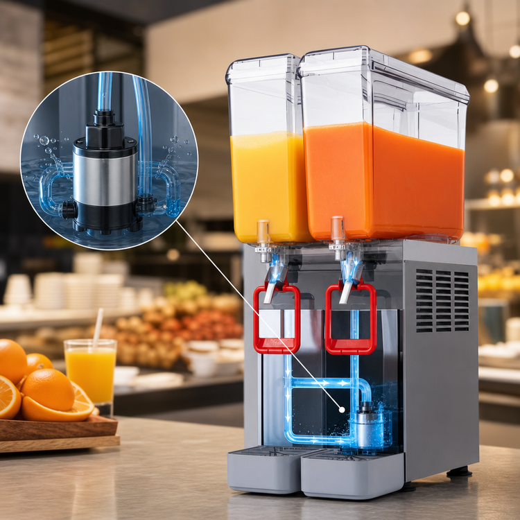 Product image #3 for Trento Ugolini Arctic Compact Electric Countertop Juice Dispenser with Magnetic Submerged Pump, 2 x 8-Liter Bowls, 115V
