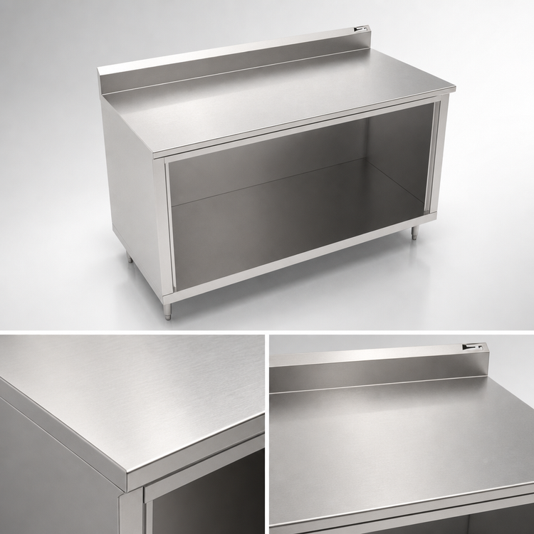 Product image #3 for John Boos Stainless Steel Work Table with Open Front Cabinet Base, 60 x 36 Inches, 5-Inch Backsplash