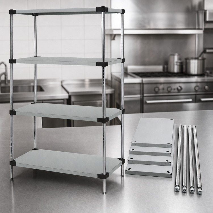 Product image #3 for Quantum 4-Shelf Solid Shelving Starter Kit, 42 x 14 x 74 Inches, 304 Stainless Steel, Stationary
