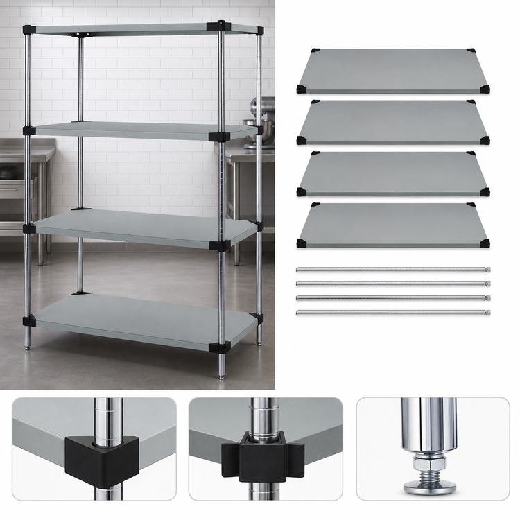 Product image #3 for Quantum 4-Shelf Solid Stainless Steel Shelving Starter Kit, 60 x 18 x 54 Inches