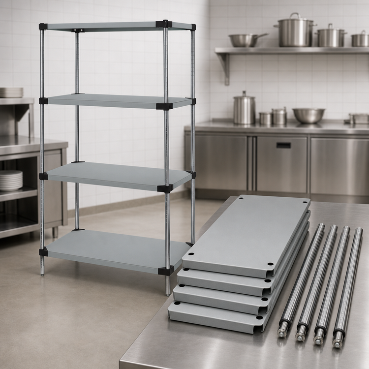 Product image #3 for Quantum 48 Inch W x 24 Inch D x 86 Inch H Solid Shelving Starter Kit with 4 Solid Shelves, 304 Stainless Steel