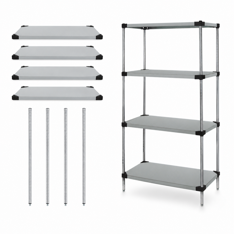 Product image #3 for Quantum Solid Stainless Steel Shelving Starter Kit, 36"W x 14"D x 74"H, 4 Shelves