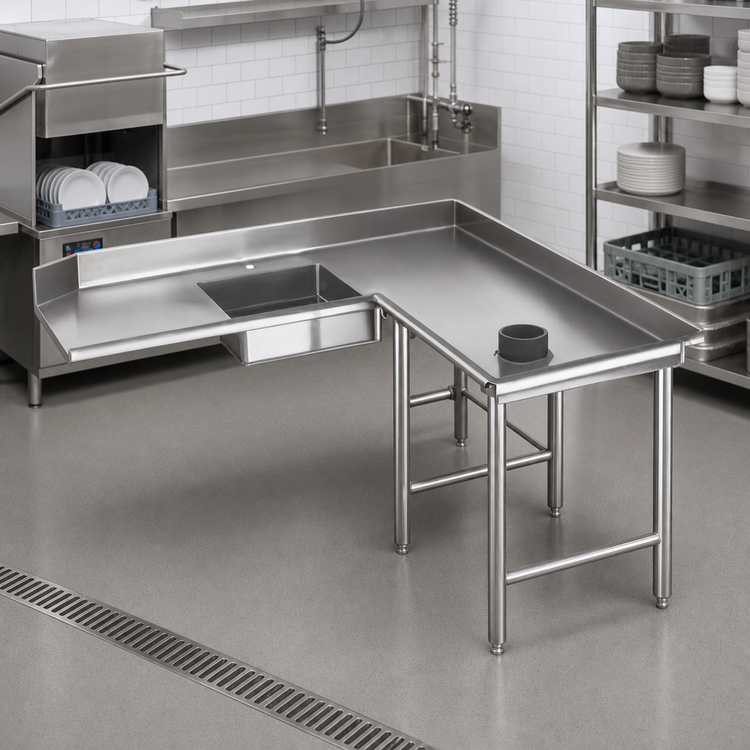 Product image #3 for Eagle Group Island-Style Soiled Dishtable, Right-Hand, 72-Inch Machine Side x 60-Inch End Side, 16 Gauge 430 Stainless Steel
