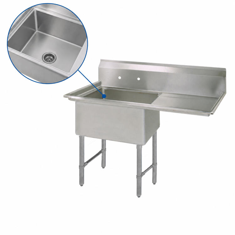 Product image #3 for BK Resources One-Compartment Commercial Sink with Right Drainboard and 9-Inch Backsplash, 38-1/2 Inch Wide