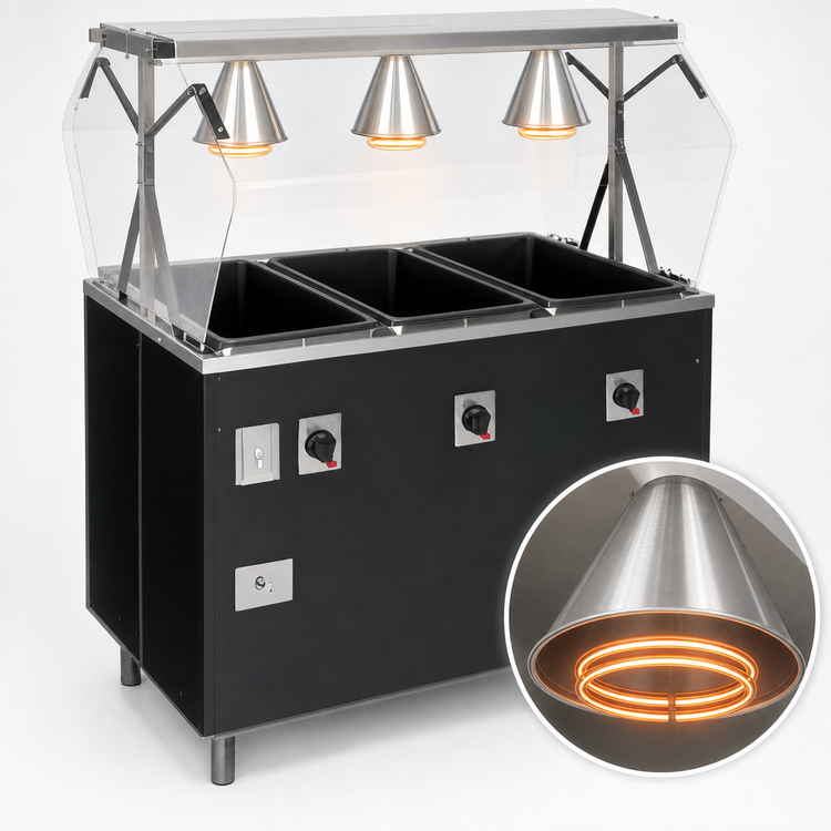 Product image #3 for Vollrath 2-Series Affordable Portable 3-Well Mobile Hot Food Station with Open Storage Base and Buffet Breath Guard, Granite