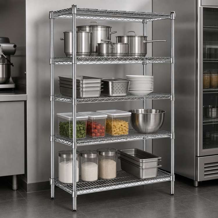 Product image #3 for Commercial Heavy Duty 4-Tier Stationary Chrome Wire Shelving Unit, 24 x 54 x 74 Inches